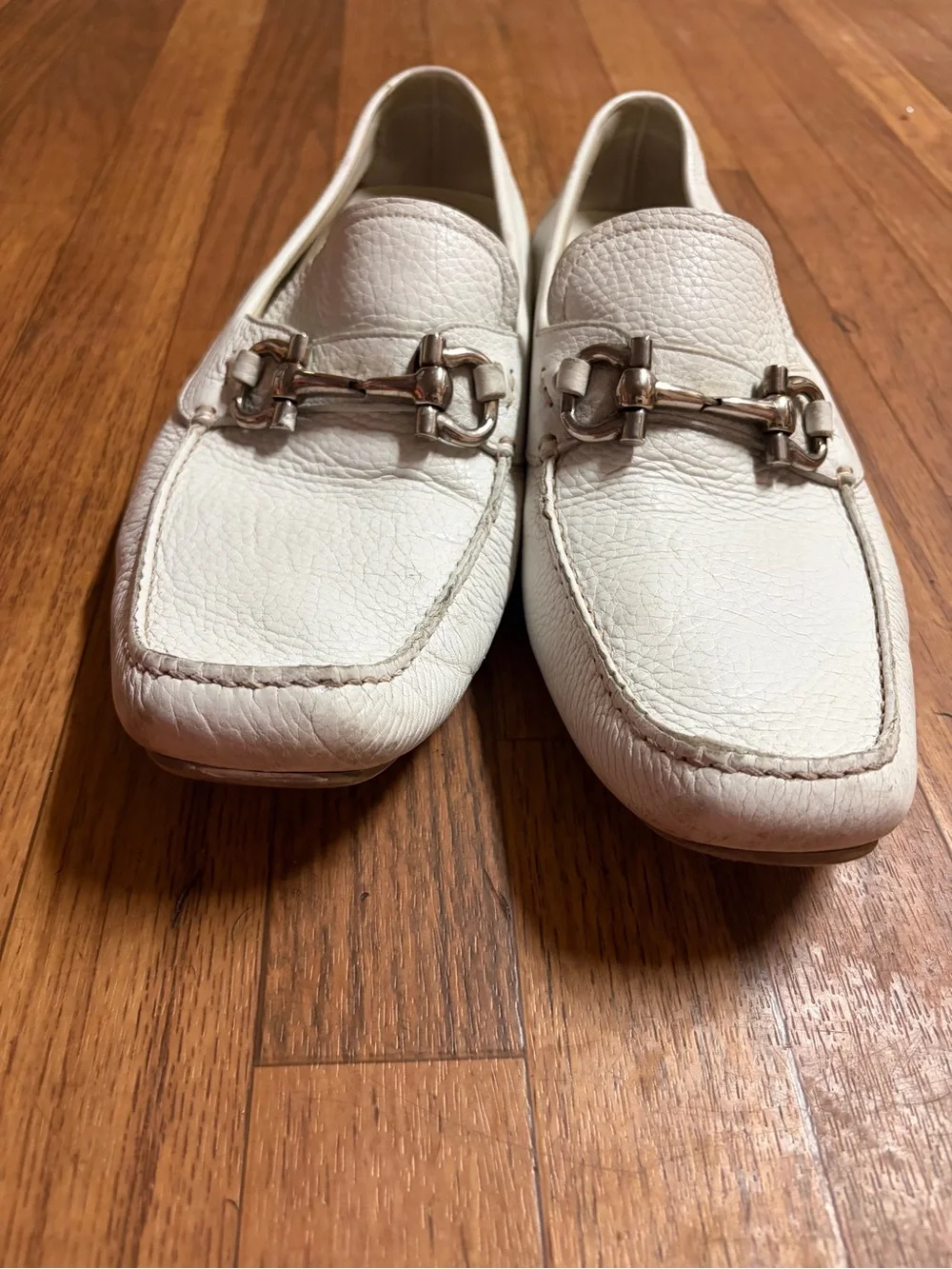 Salvatore Ferragamo White Leather Bit Loafers